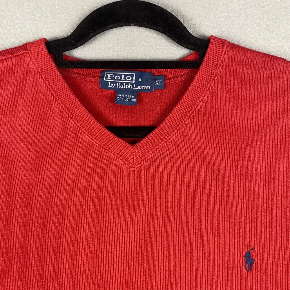 Polo Ralph Lauren‎ Mens V Neck Long Sleeve Sweater Red Cotton XL